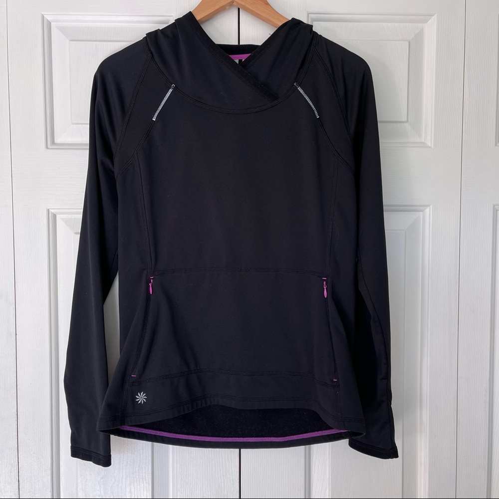 Athleta Plushtec Black Wrap Front Hoodie Jacket M